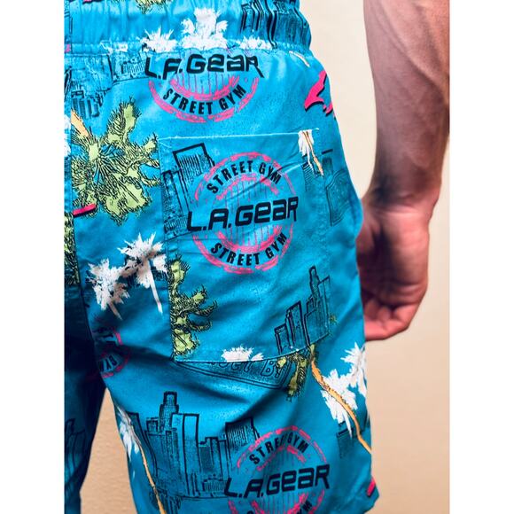 Forever 21 L A Gear Mens Small Swim Trunks Shorts Size Blue Tropical Colorful - Picture 3 of 4